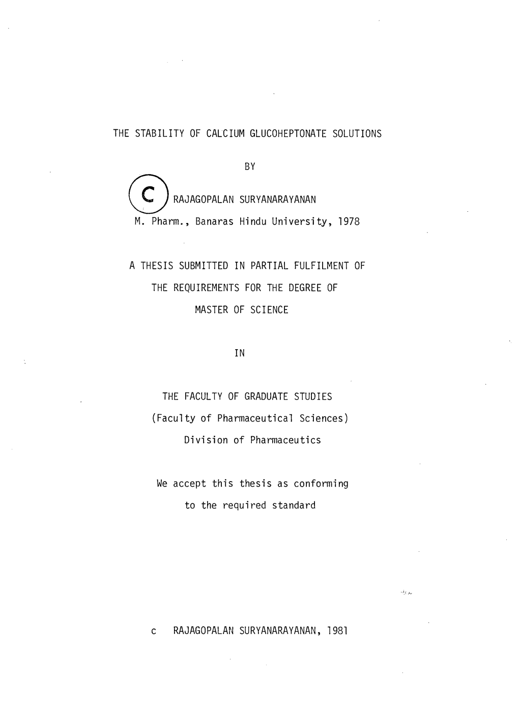 The Stability of Calcium Glucoheptonate Solutions