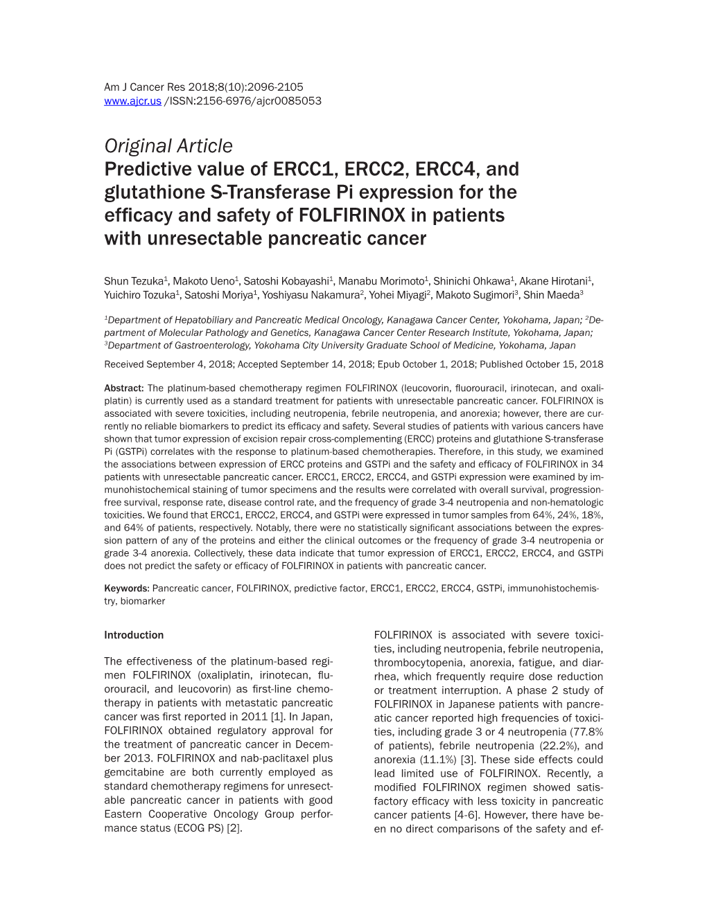 Original Article Predictive Value of ERCC1, ERCC2, ERCC4, And