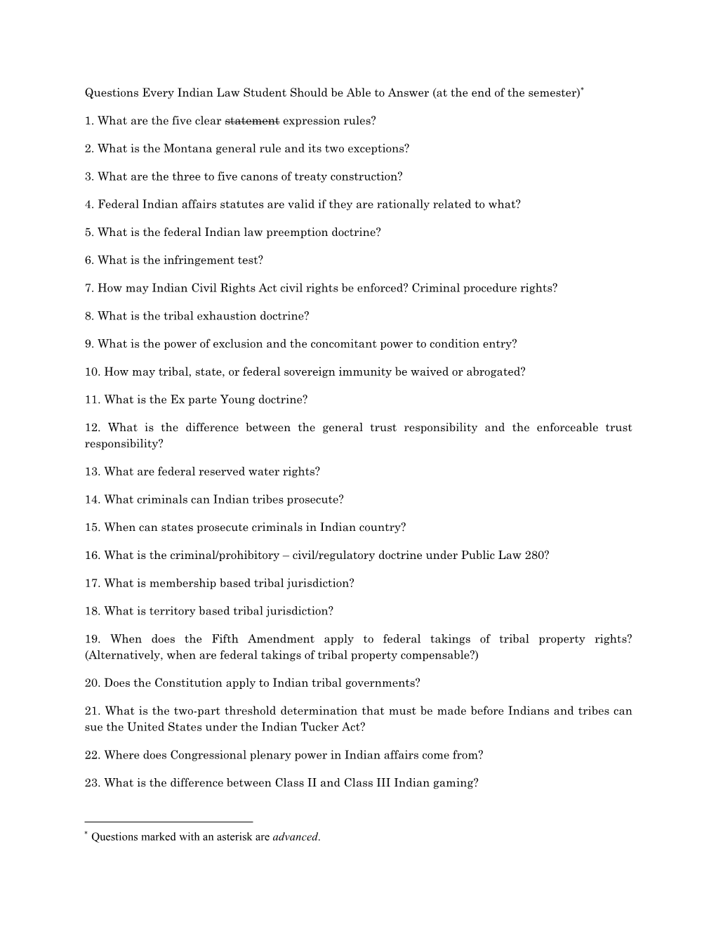 Questions Every Indian Law Student Should Be Able to Answer (At the End of the Semester)∗