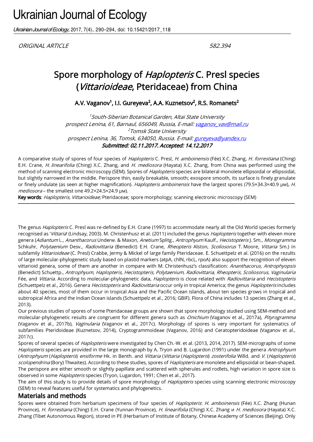 Ukrainian Journal of Ecology