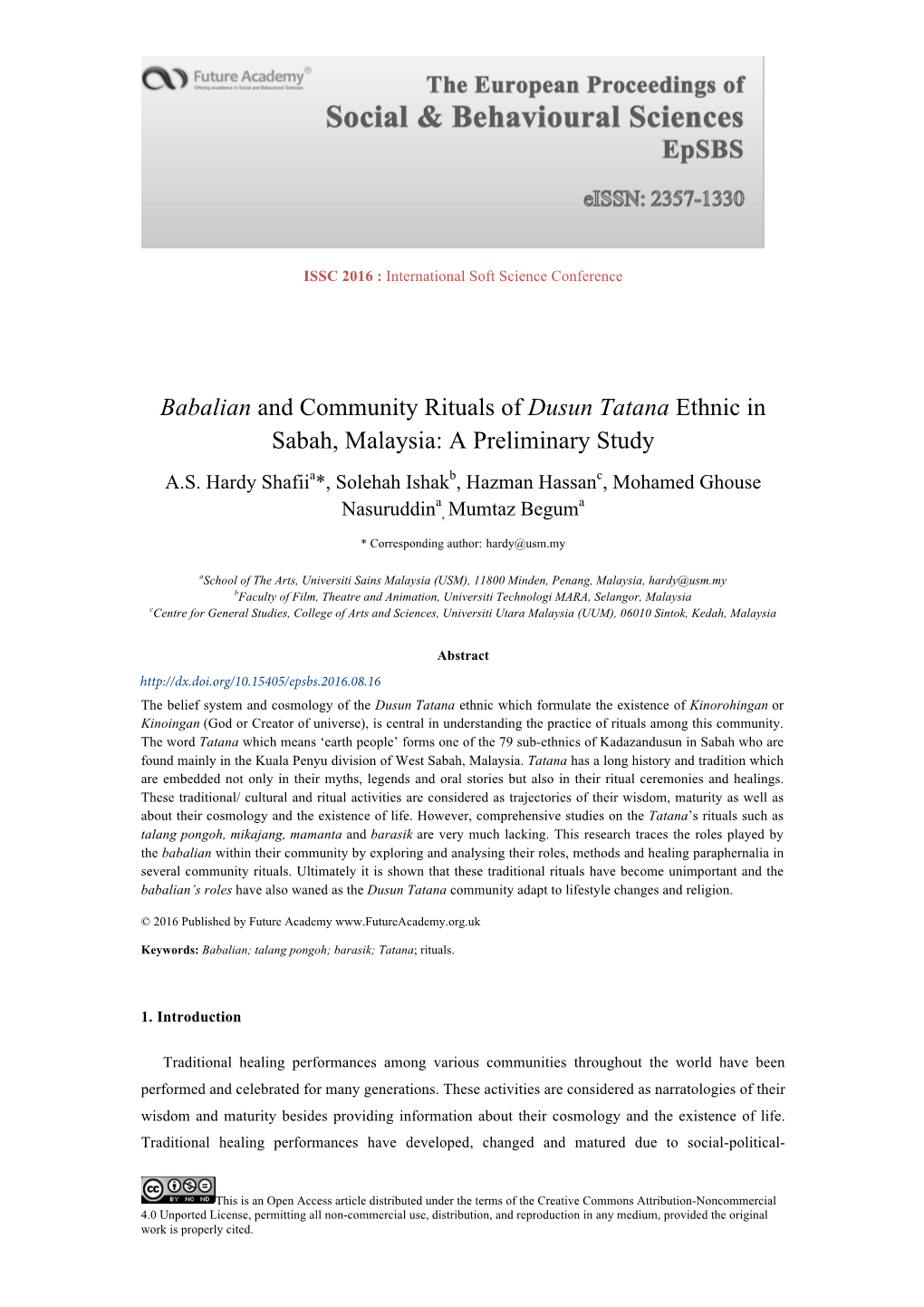 Dusun Tatana Ethnic in Sabah, Malaysia: a Preliminary Study A.S