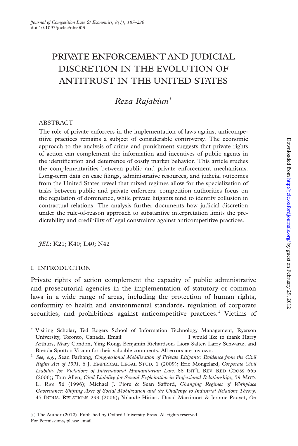 Private Enforcement and Judicial Discretion in the Evolution of Antitrust in the United States