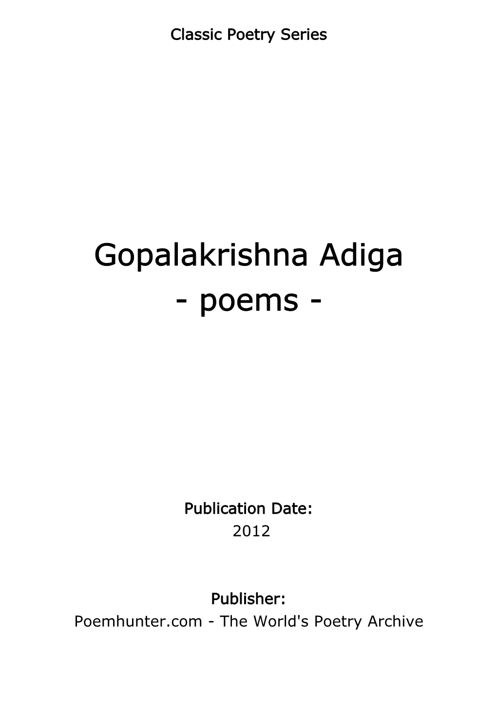 Gopalakrishna Adiga - Poems
