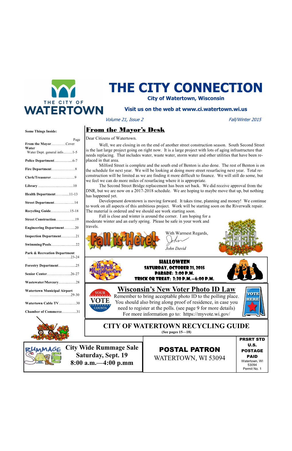 THE CITY CONNECTION City of Watertown, Wisconsin