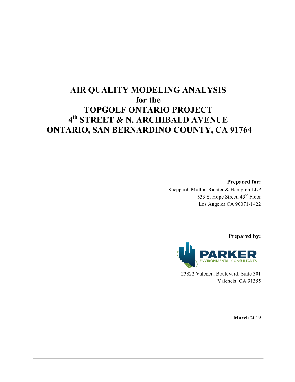 AIR QUALITY MODELING ANALYSIS for the TOPGOLF ONTARIO PROJECT 4Th STREET & N
