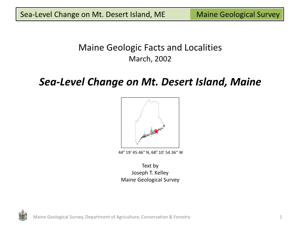 Maine Geological Survey Sea-Level Change on Mt. Desert Island, ME