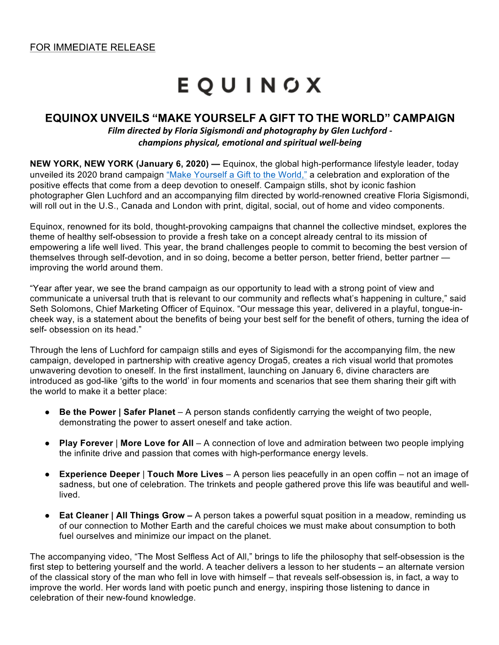 Equinox Unveils “Make Yourself a Gift to the World”