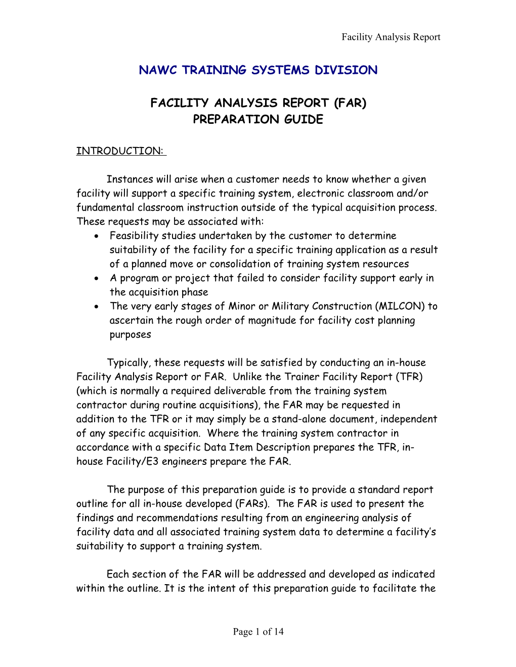 Facility Analysis Report Prep Guide