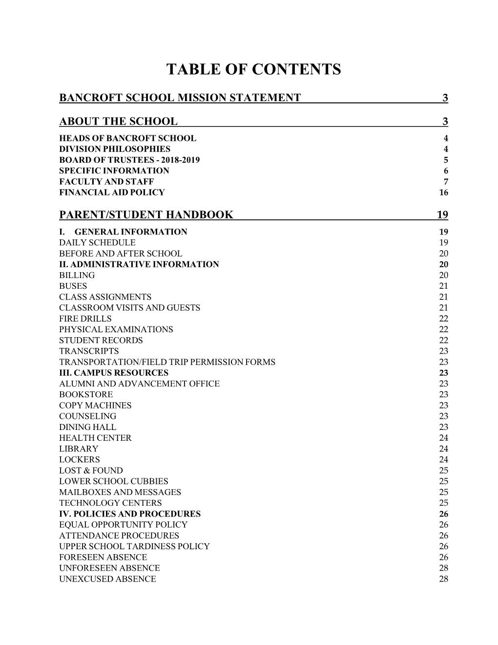 Table of Contents