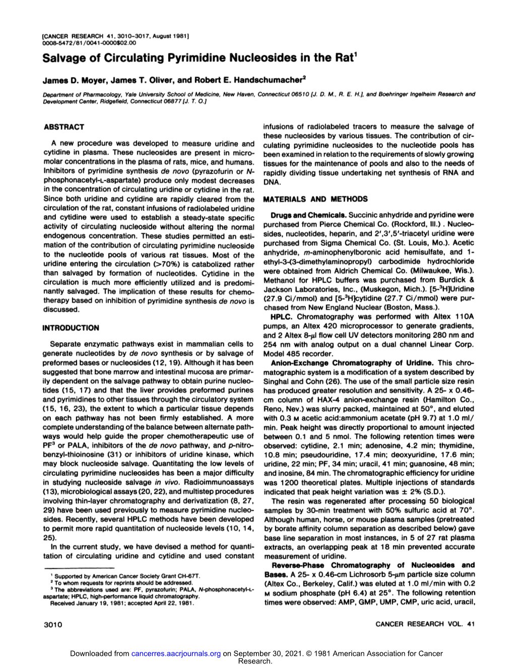 Salvage of Circulating Pyrimidine Nucleosides in the Rat1