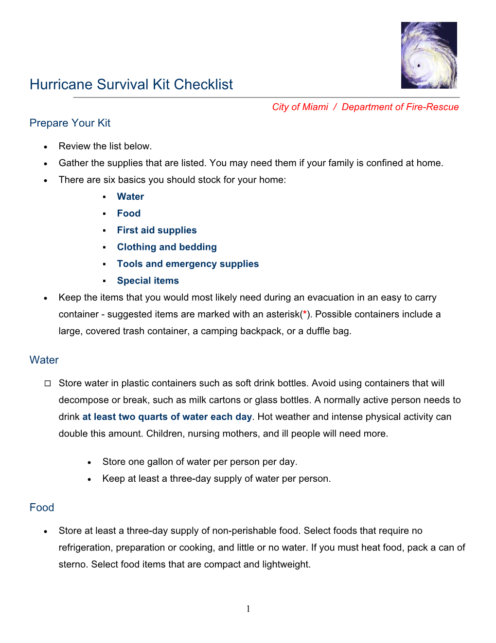 Hurricane Survival Kit Checklist