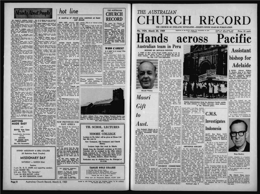 CHURCH RECORD Hands Across Pacific