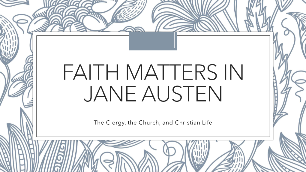 Faith Matters in Jane Austen