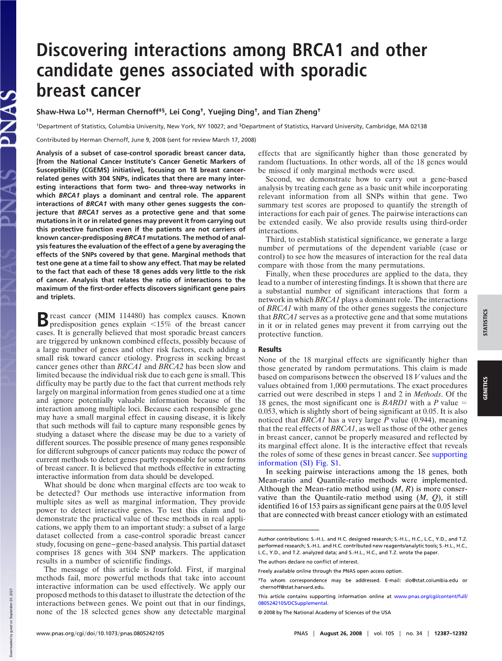 Discovering Interactions Among BRCA1 and Other Candidate Genes Associated with Sporadic Breast Cancer