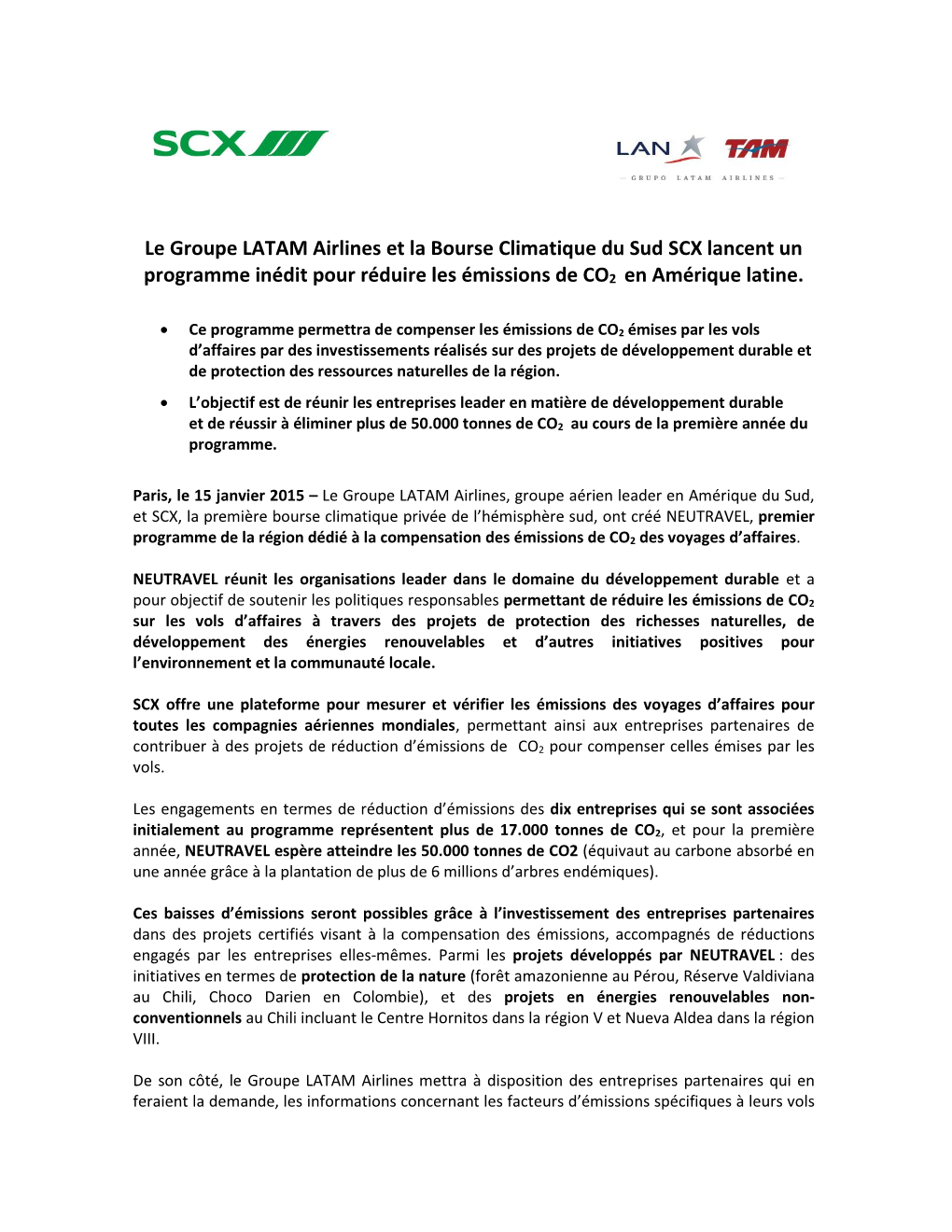 Le Groupe LATAM Airlines Et La Bourse Climatique Du Sud SCX Lancent Un Programme Inédit Pour Réduire Les Émissions De CO2 En Amérique Latine