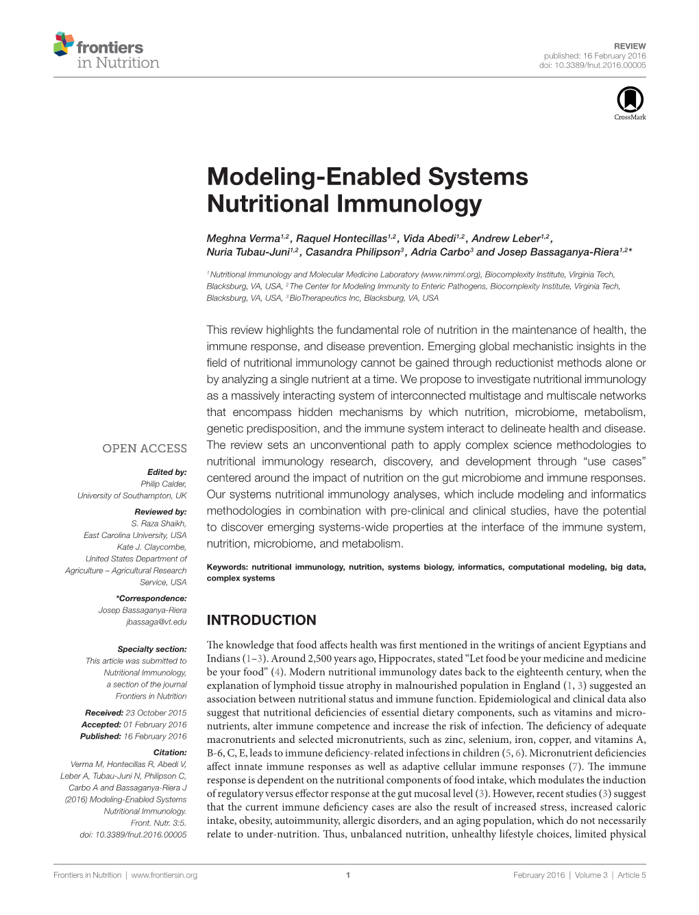 Modeling-Enabled Systems Nutritional Immunology