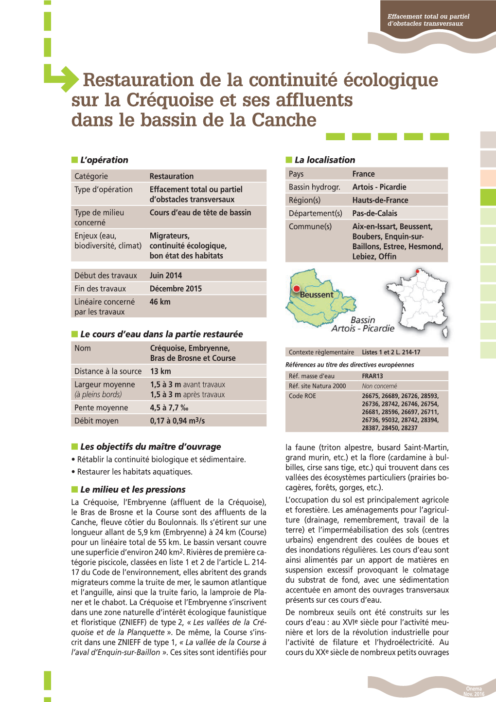 Restauration De La Continuité Écologique Sur La Créquoise Et Ses Affluents Dans Le Bassin De La Canche