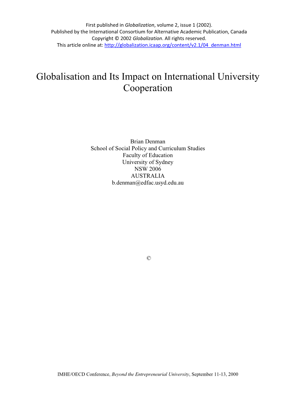Globalisation and Its Impact on International University Cooperation