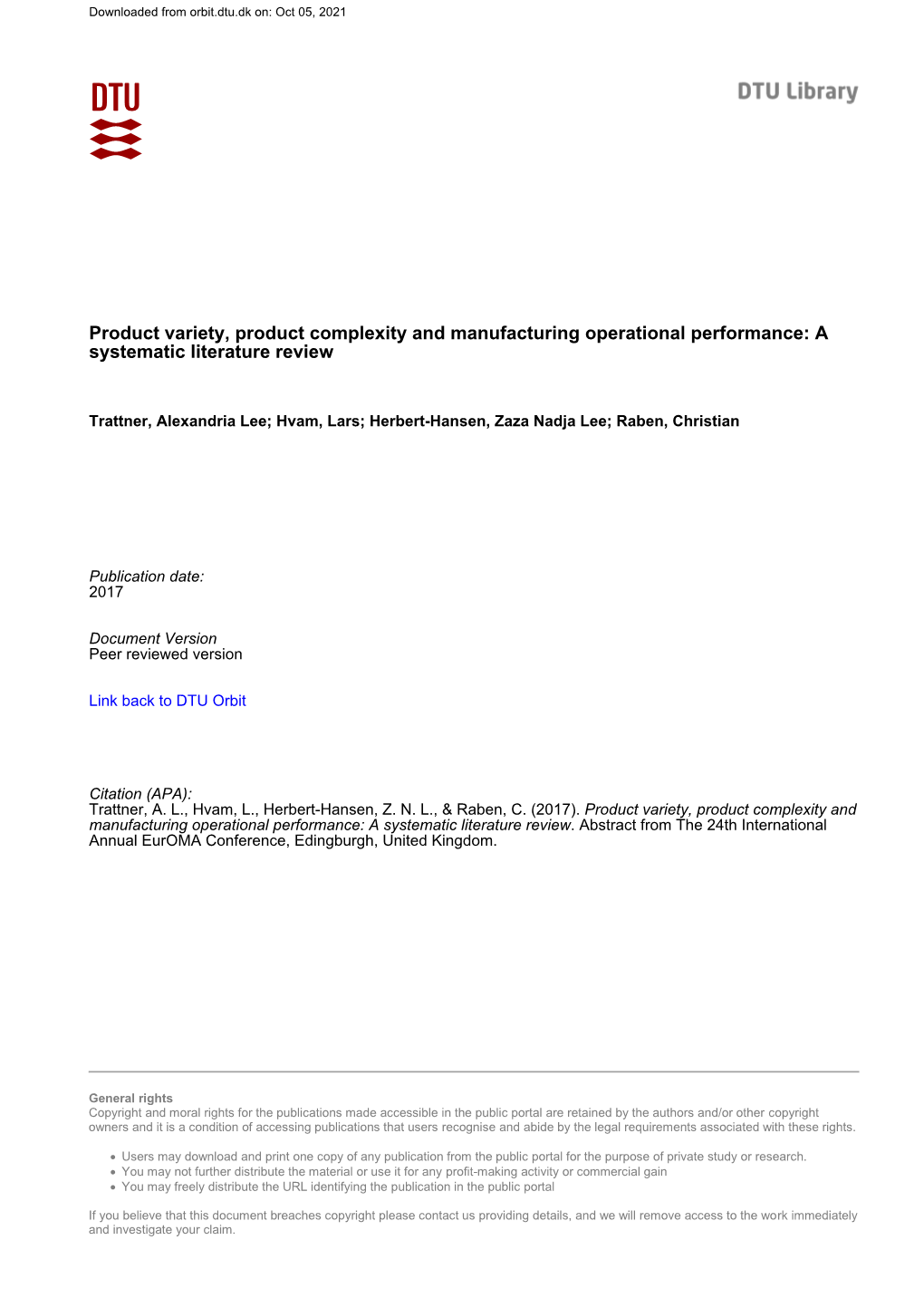 Moseley Product Variety Product Complexity and Manufacturing