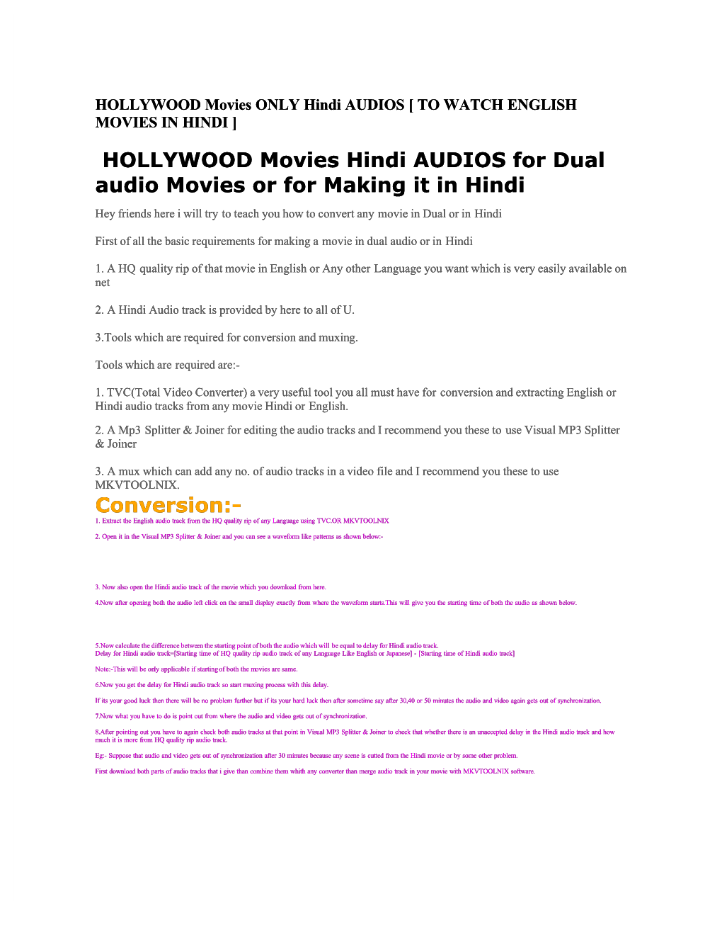 HOLLYWOOD Movies Hindi AUDIOS for Dual Audio Movies Or for Making It in Hindi