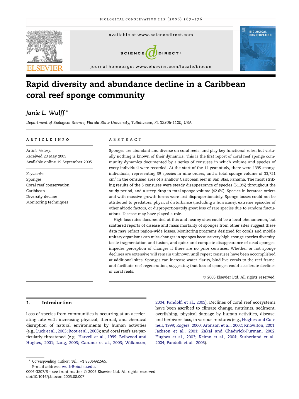 Rapid Diversity and Abundance Decline in a Caribbean Coral Reef Sponge Community