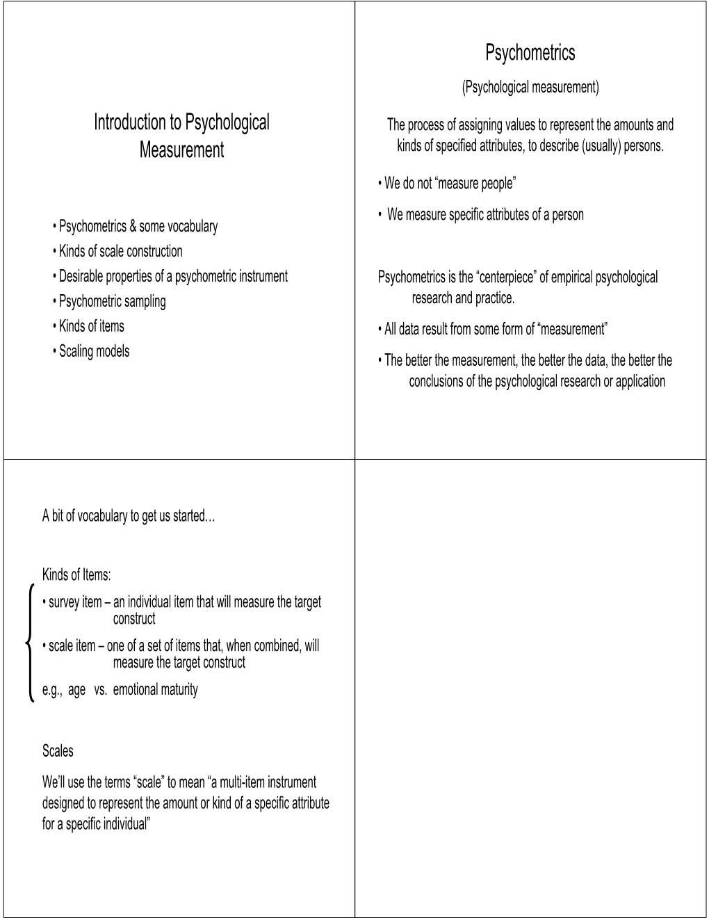 Introduction to Psychological Measurement Psychometrics