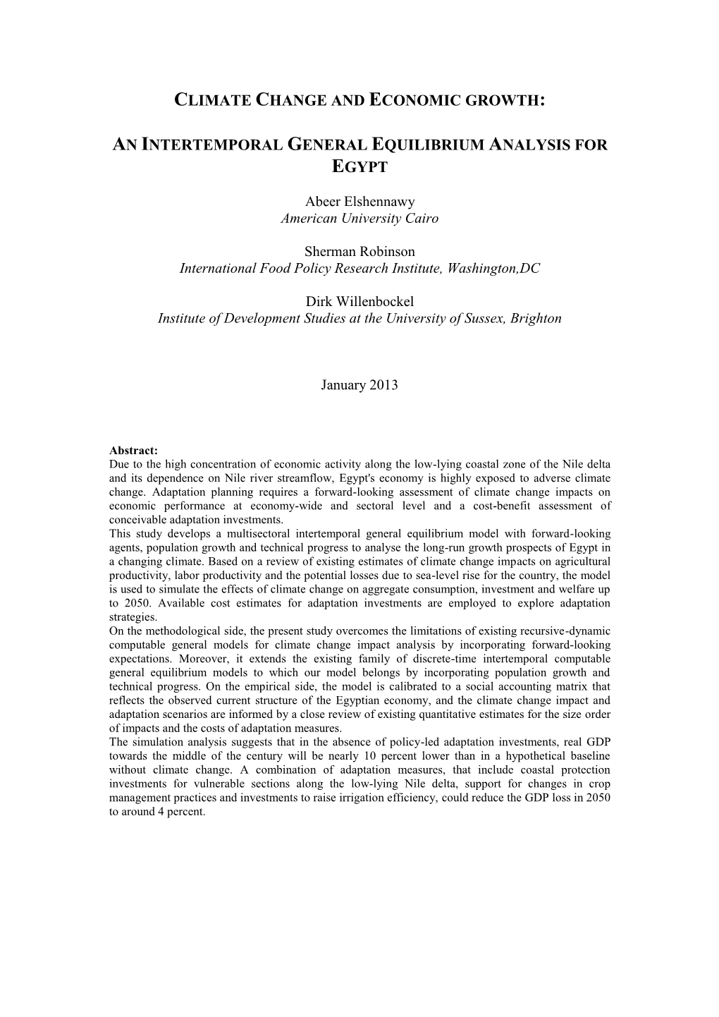 Climate Change and Economic Growth: an Intertemporal