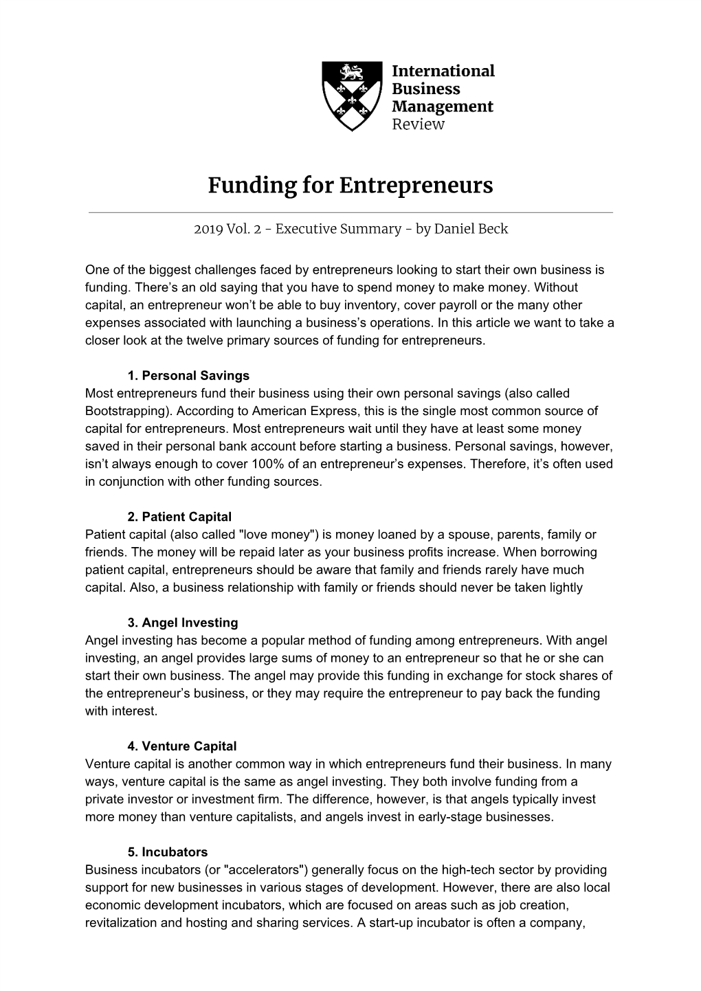 Funding for Entrepreneurs