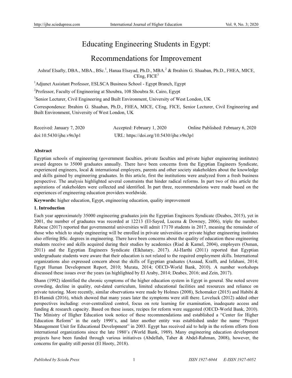 Educating Engineering Students in Egypt: Recommendations for Improvement