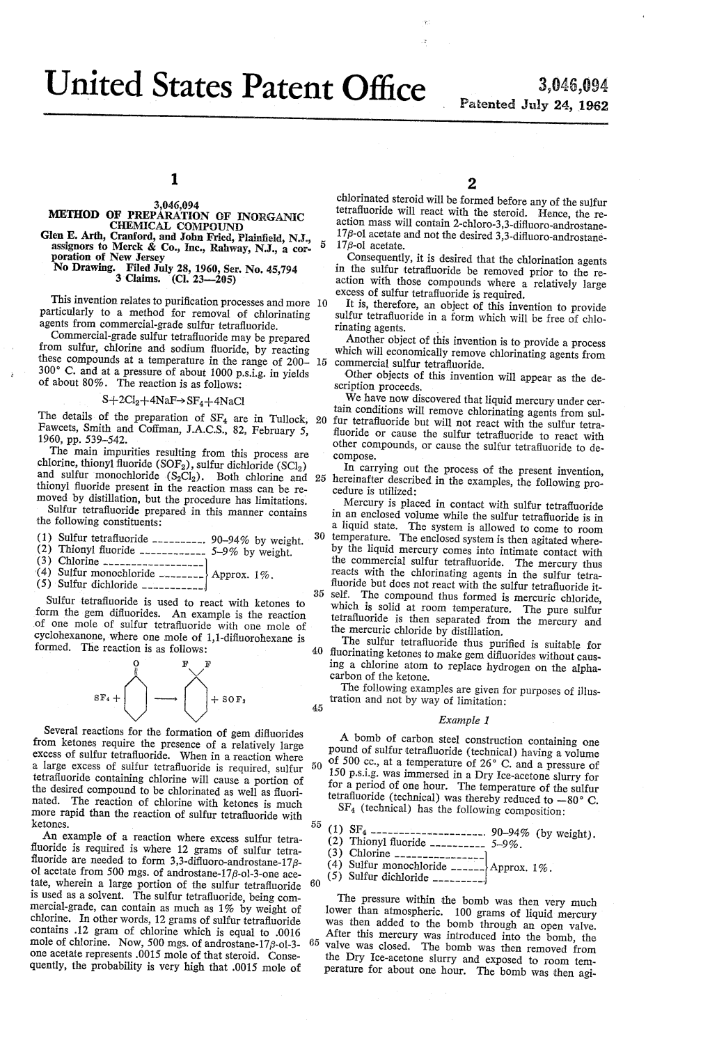 United States Patent Office 3,046,094