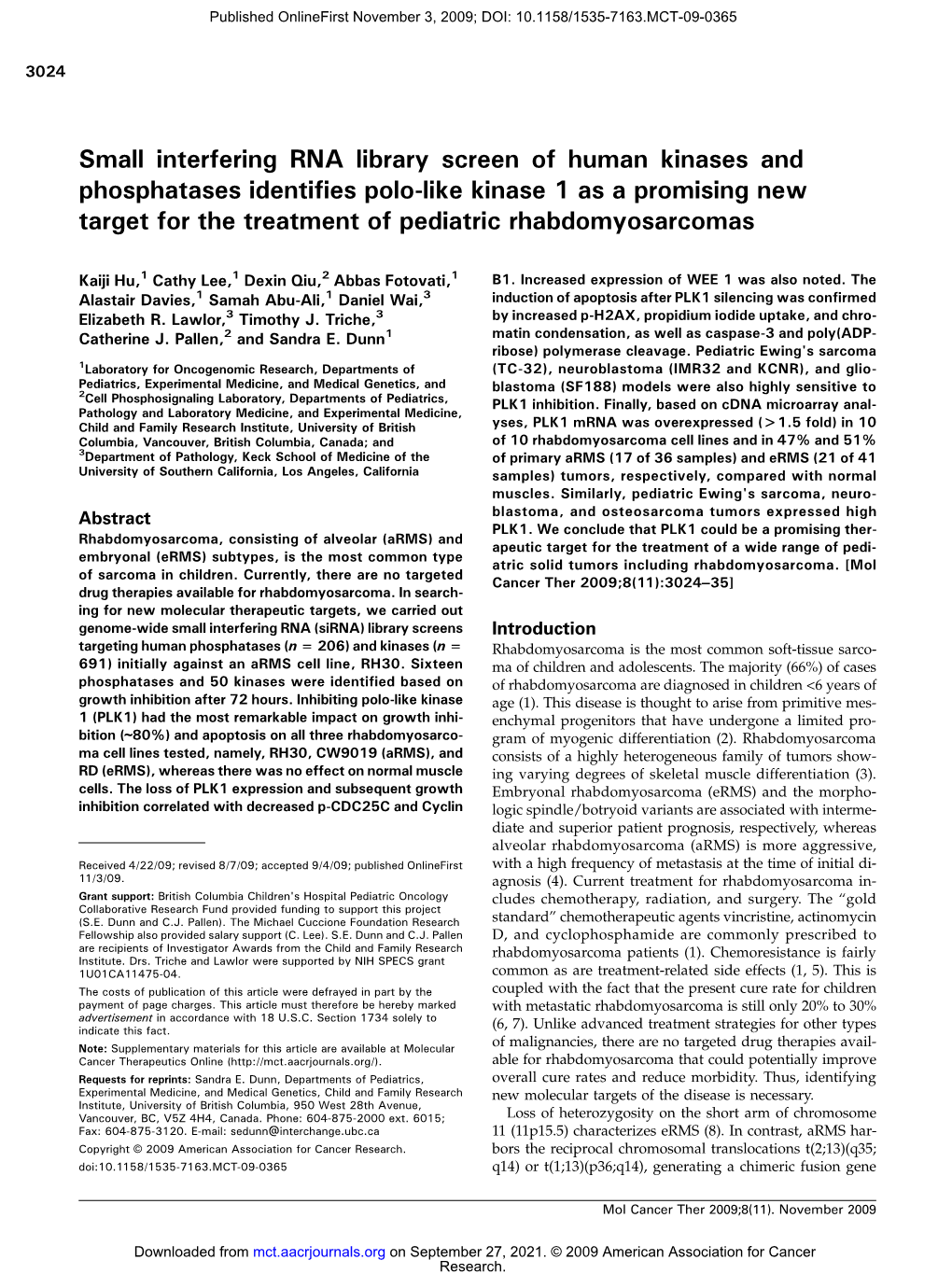 Small Interfering RNA Library Screen of Human Kinases and Phosphatases