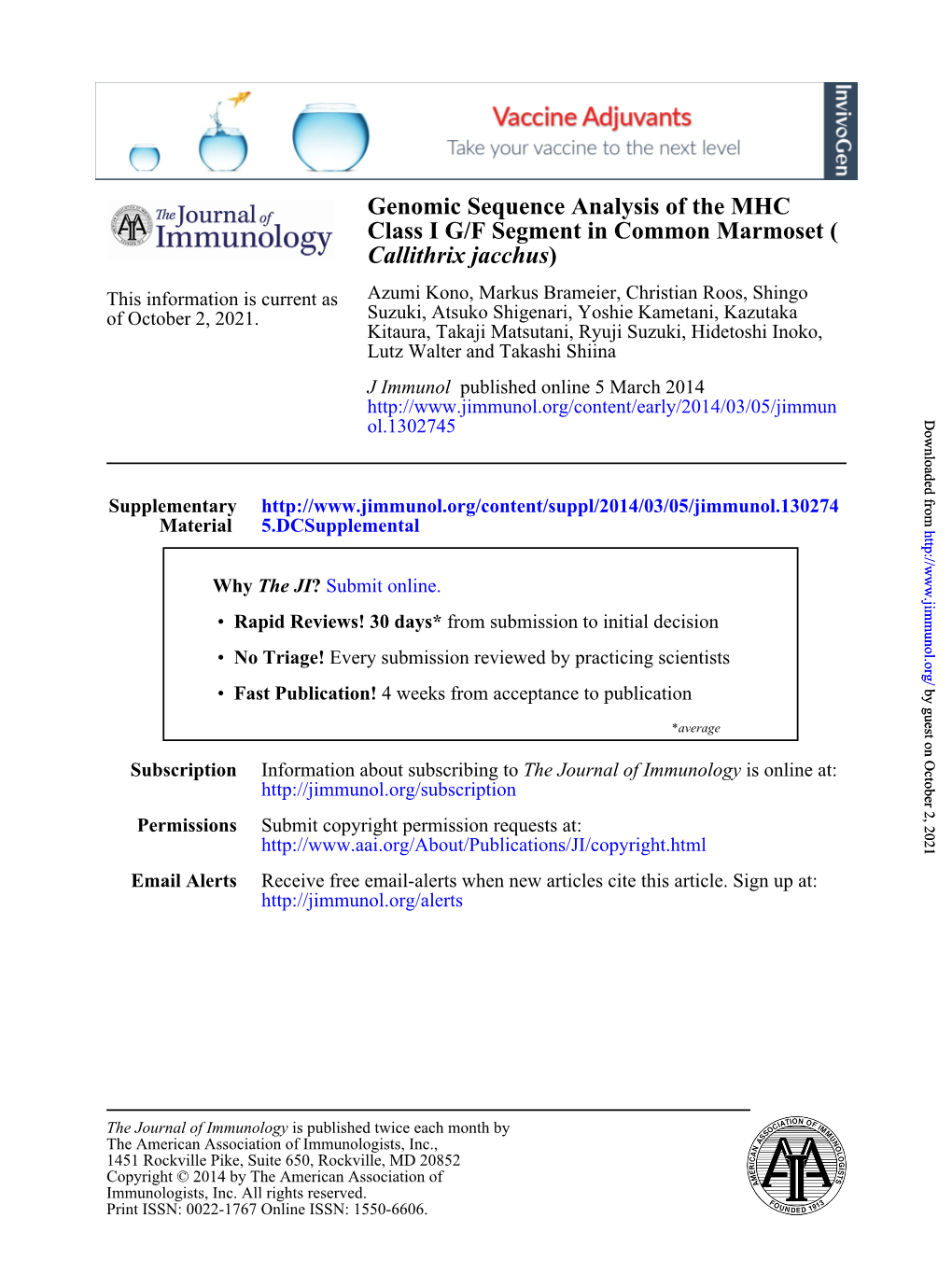 ) Callithrix Jacchus Class I G/F Segment in Common Marmoset ( Genomic Sequence Analysis of The