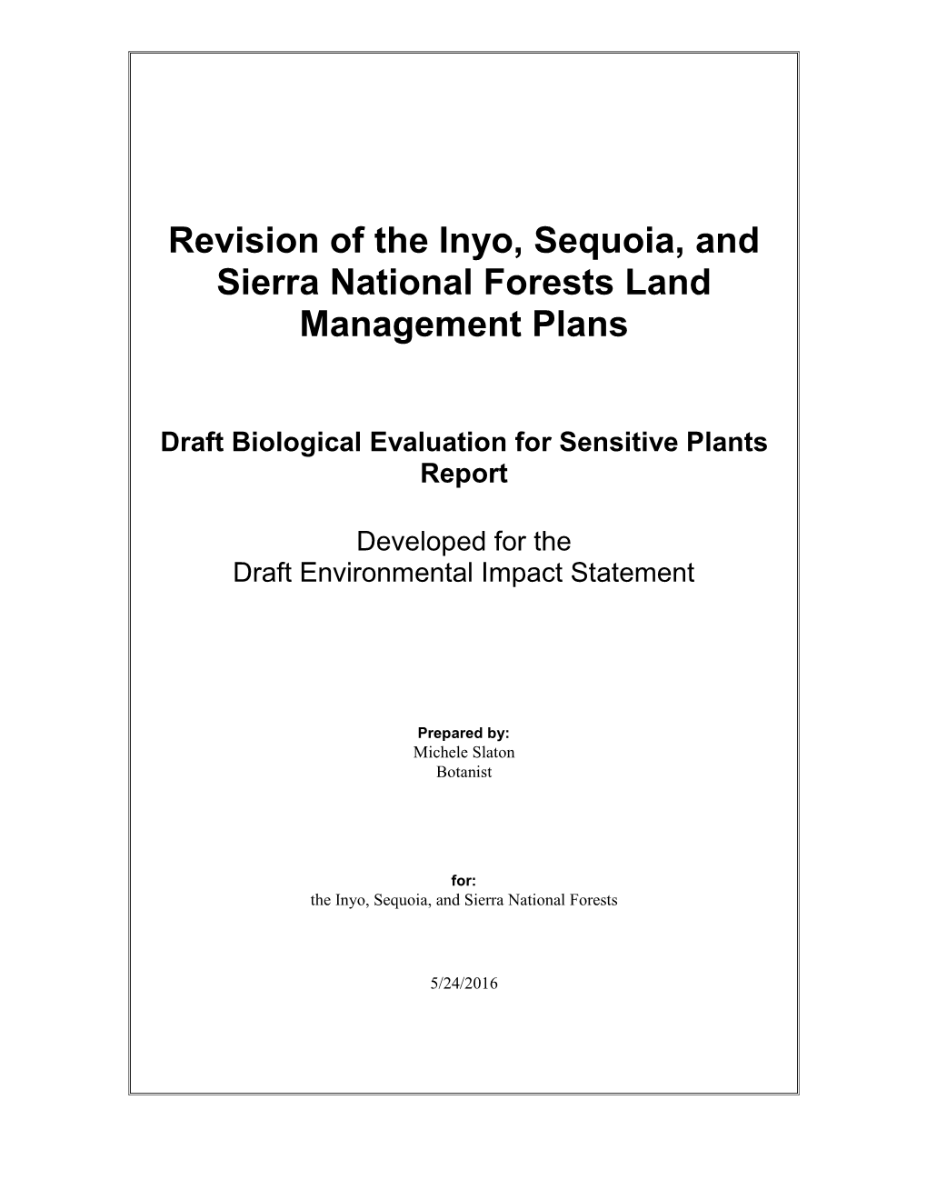 Draft Biological Evaluation for Sensitive Plants Report