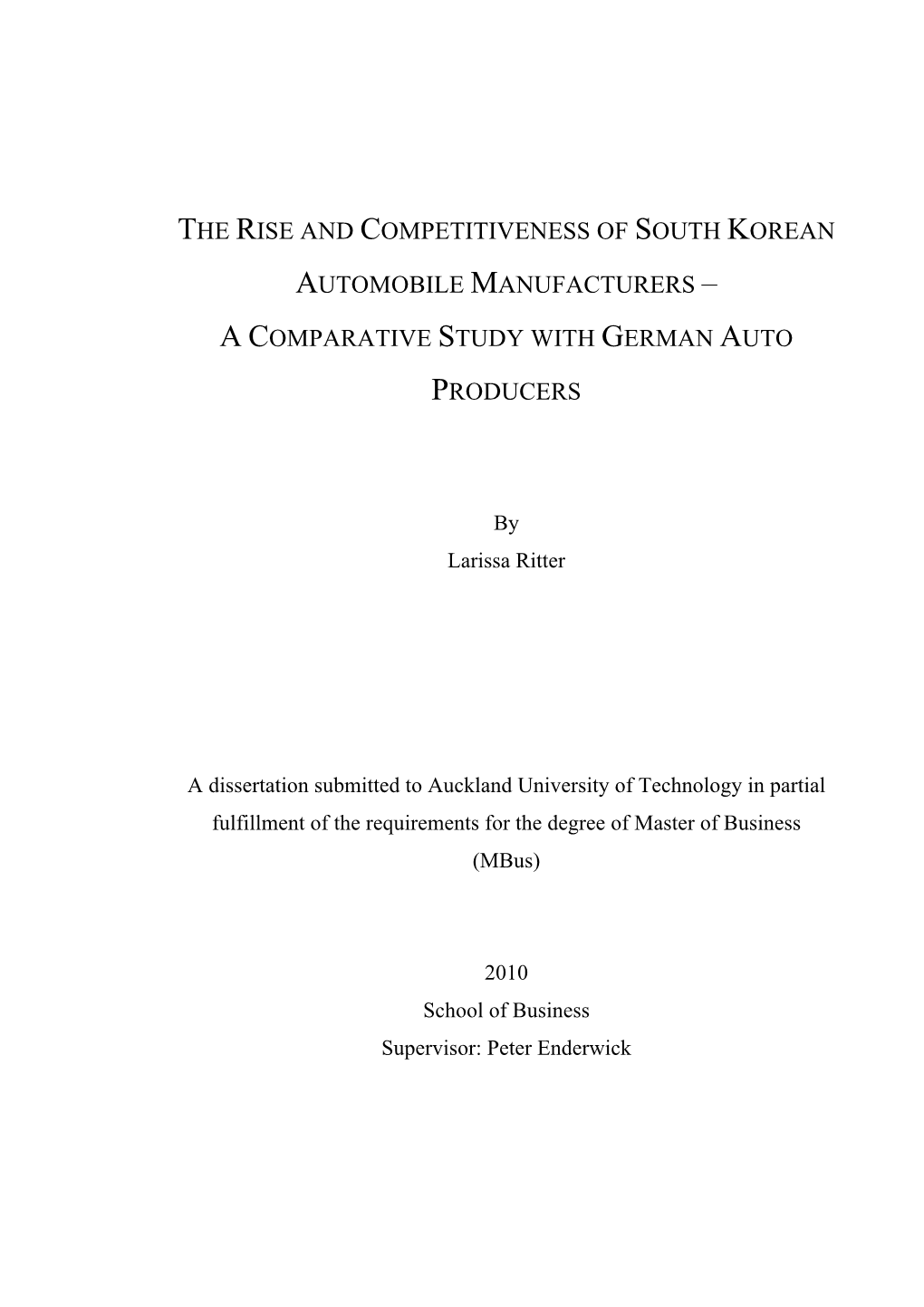 The Rise and Competitiveness of South Korean Automobile Manufacturers – a Comparative Study with German Auto Producers