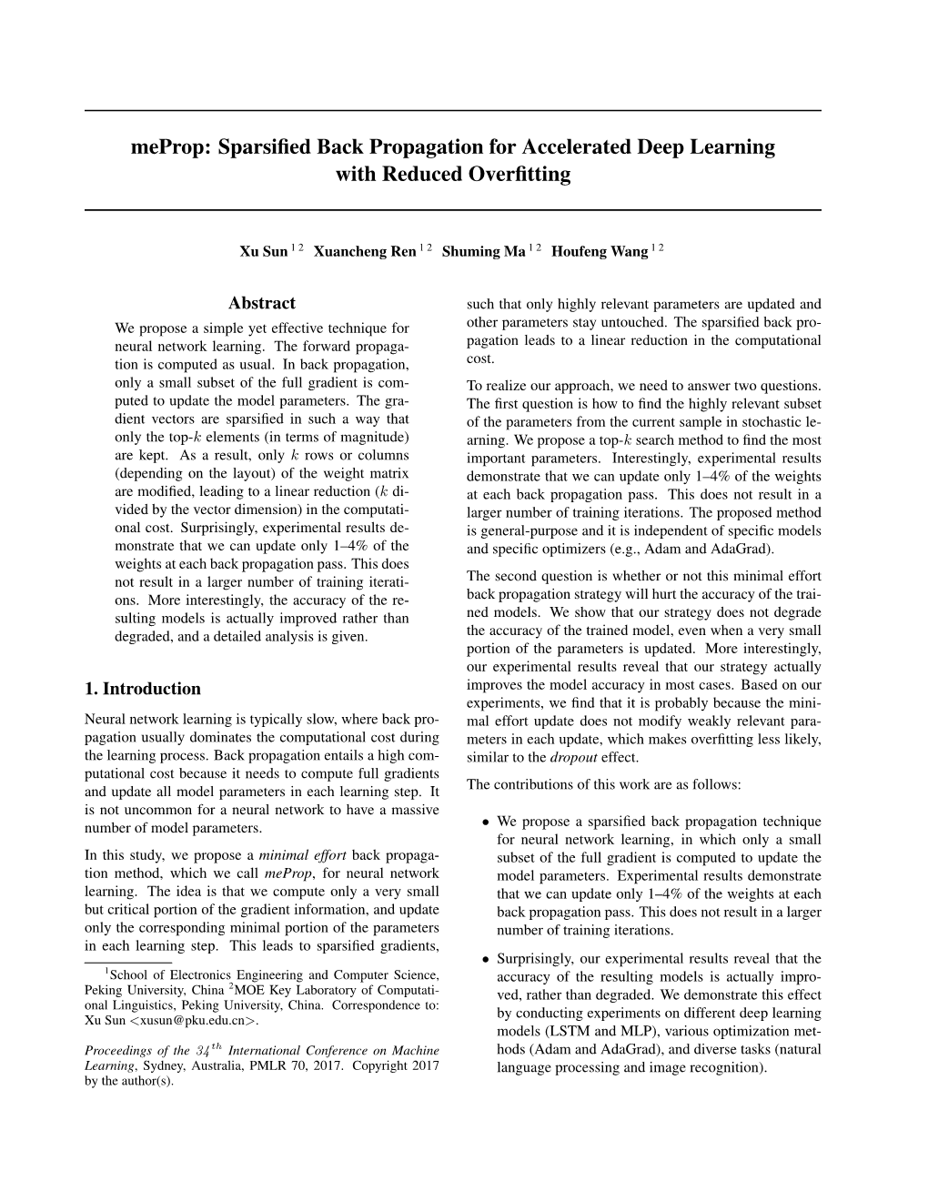 Meprop: Sparsified Back Propagation for Accelerated Deep Learning With