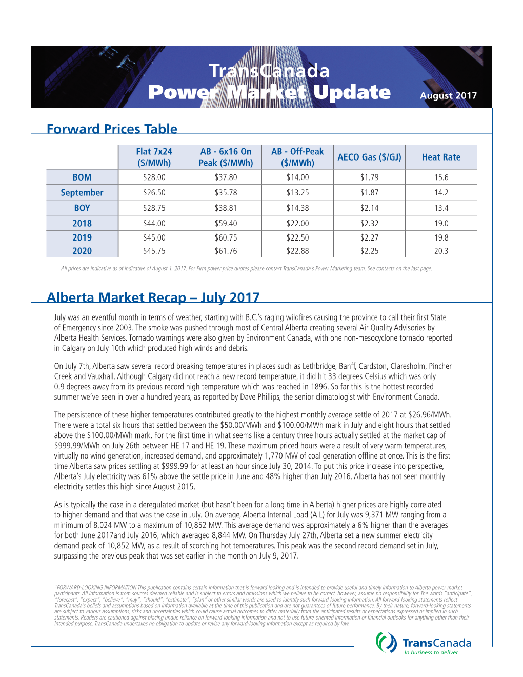 Transcanada Power Market Update August 2017