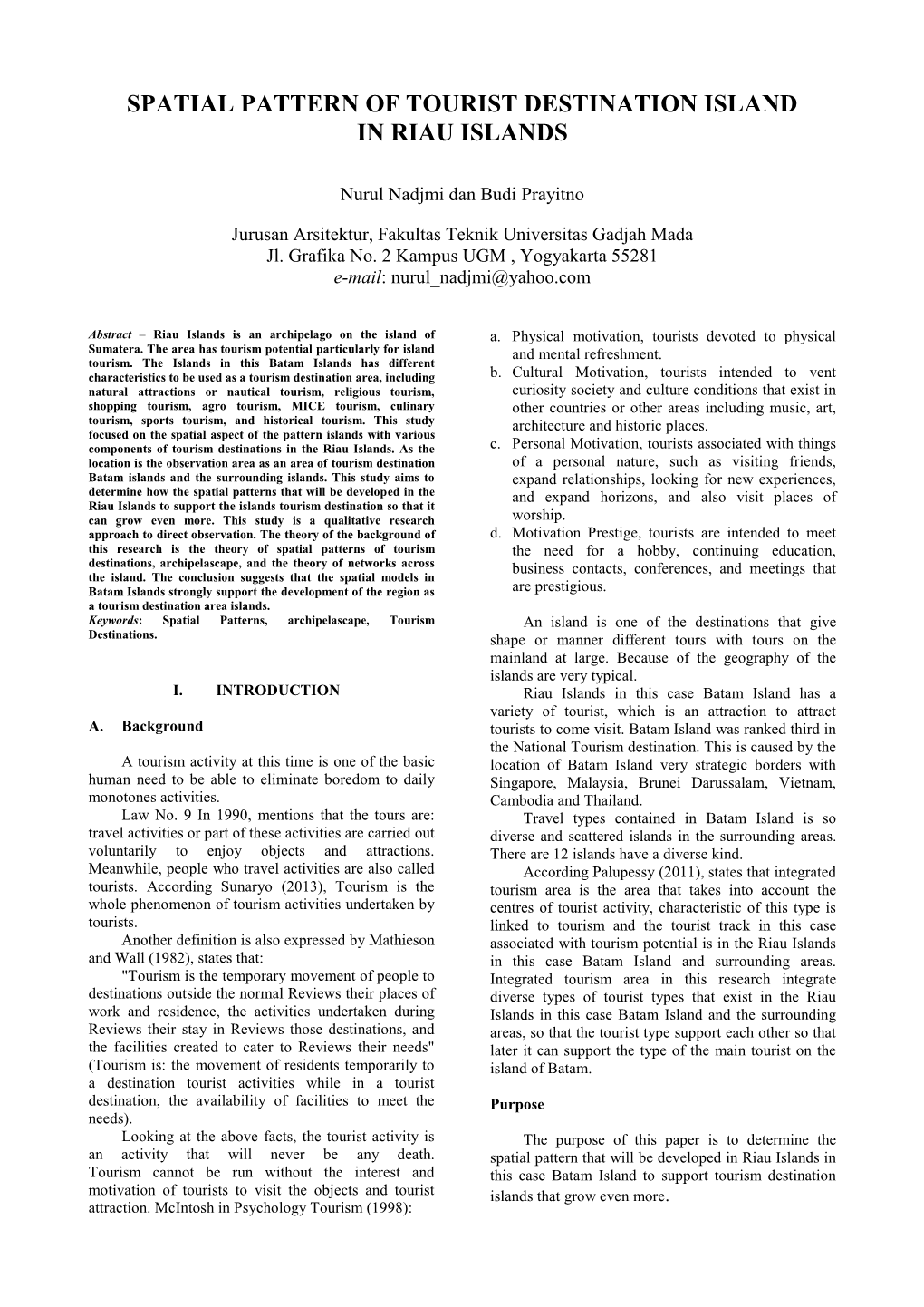 Spatial Pattern of Tourist Destination Island in Riau Islands