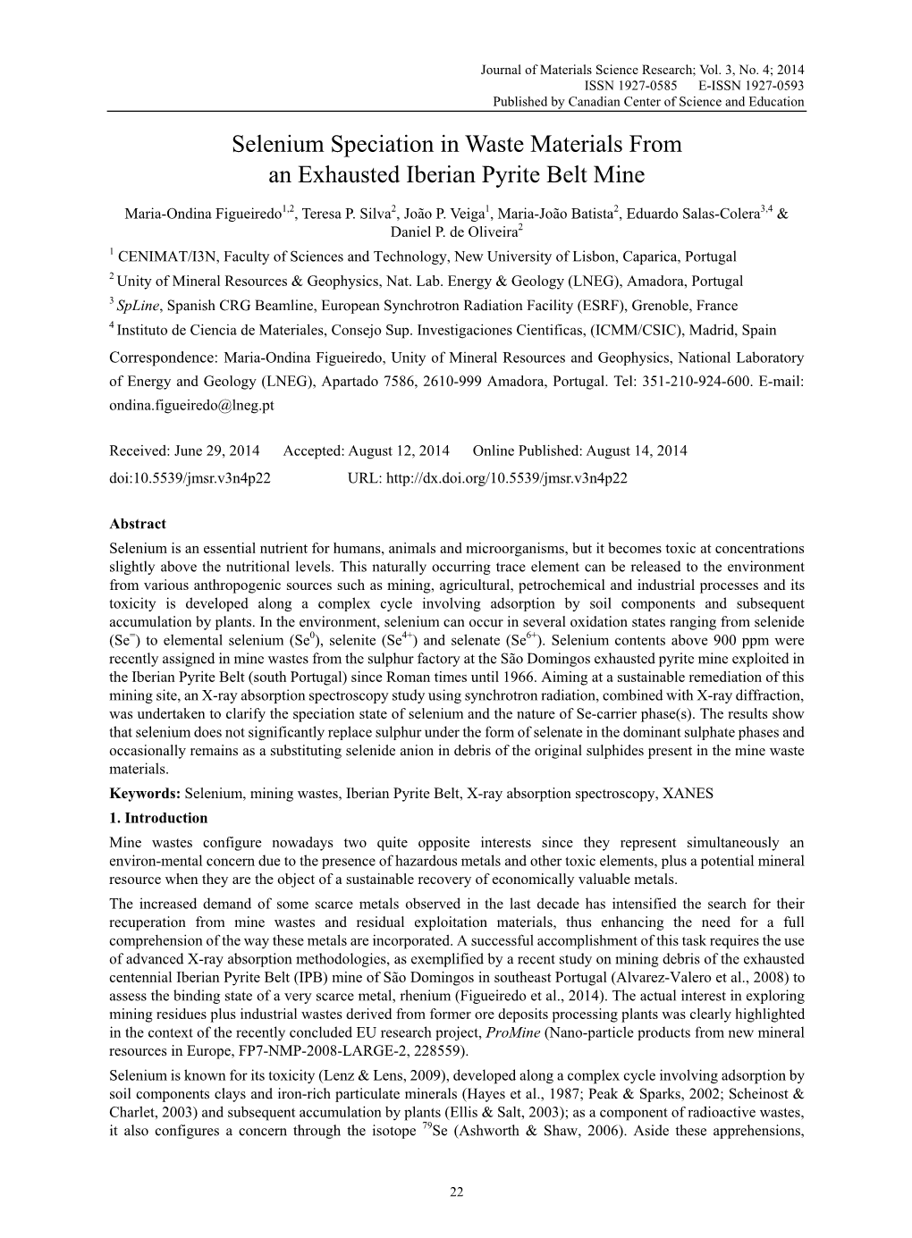 Selenium Speciation in Waste Materials from an Exhausted Iberian Pyrite Belt Mine