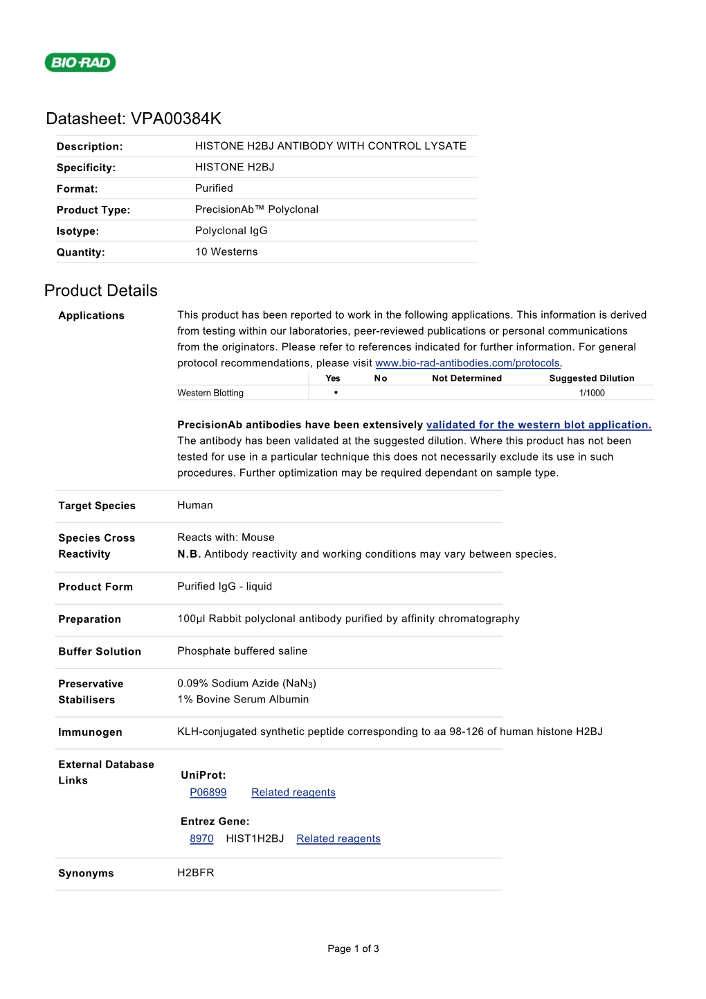 Datasheet: VPA00384K Product Details