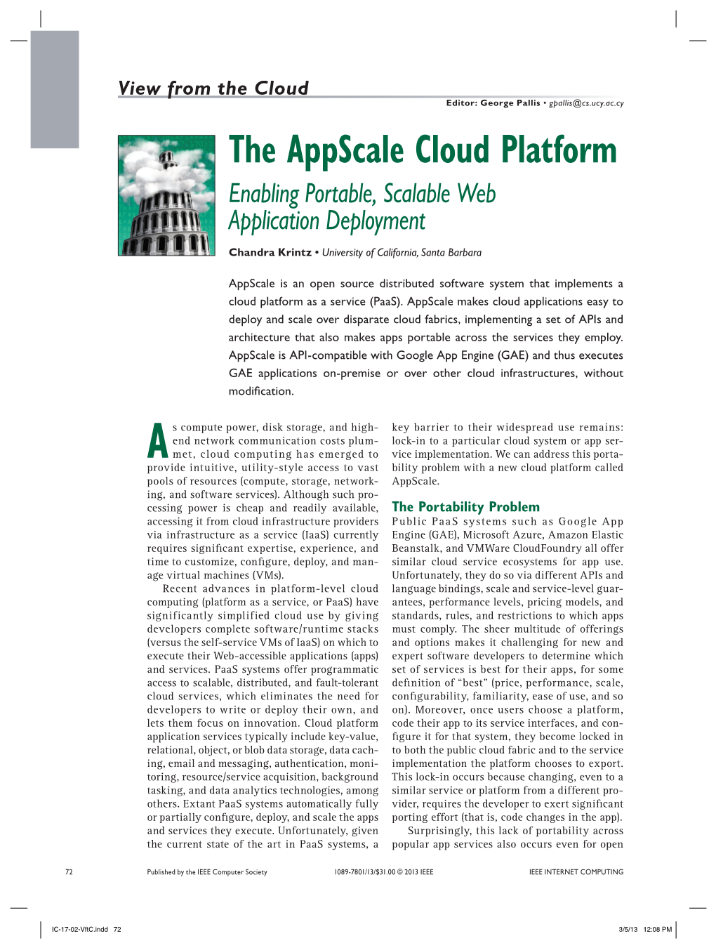 The Appscale Cloud Platform Enabling Portable, Scalable Web Application Deployment