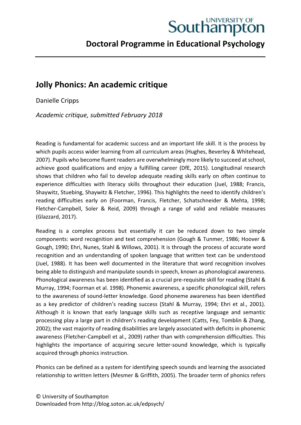 Jolly Phonics: an Academic Critique