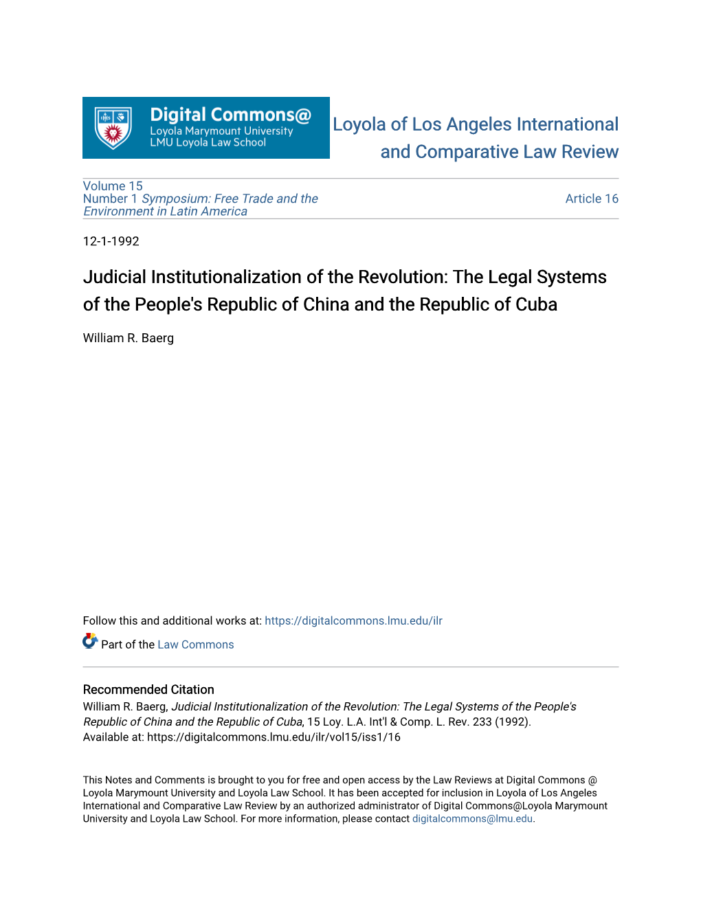 Judicial Institutionalization of the Revolution: the Legal Systems of the People's Republic of China and the Republic of Cuba