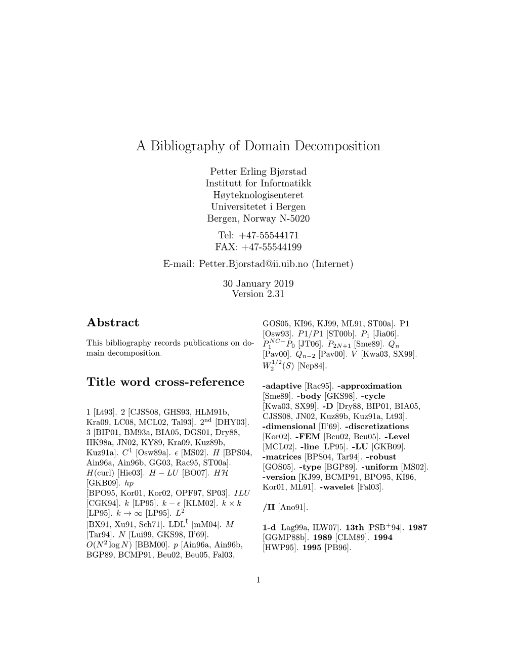 A Bibliography of Domain Decomposition