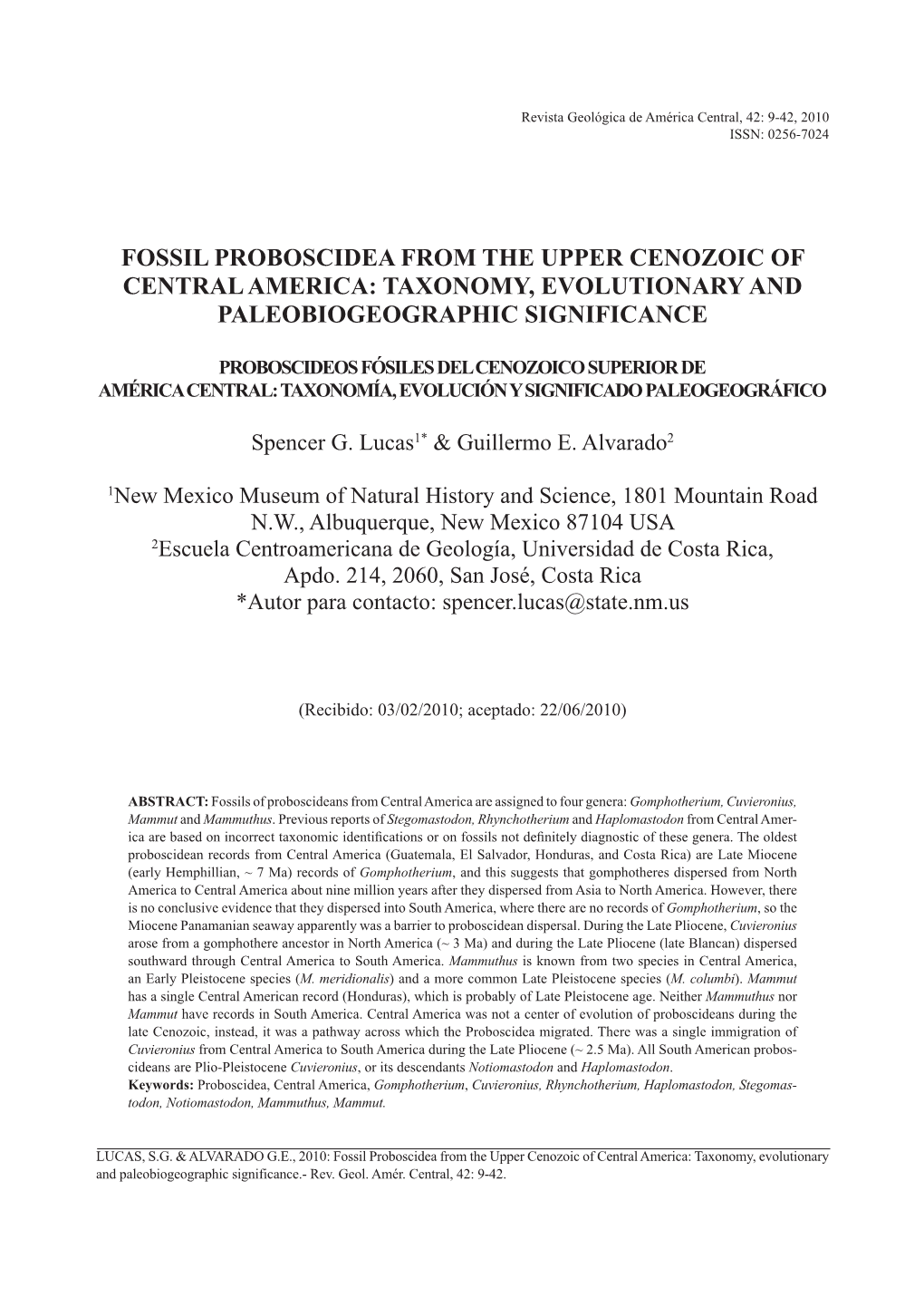 Fossil Proboscidea from the Upper Cenozoic of Central America: Taxonomy, Evolutionary and Paleobiogeographic Significance