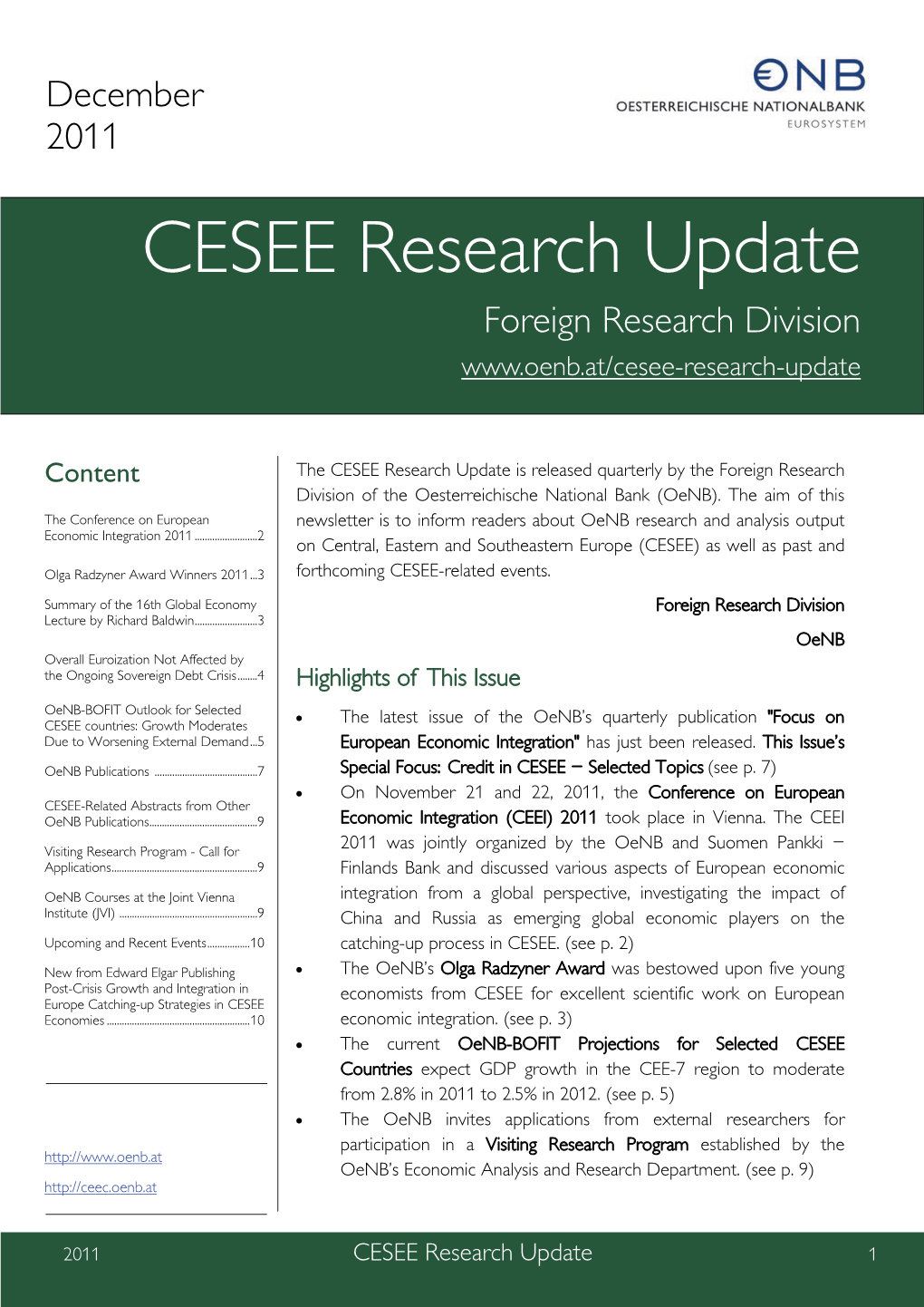 CESEE Research Update Foreign Research Division