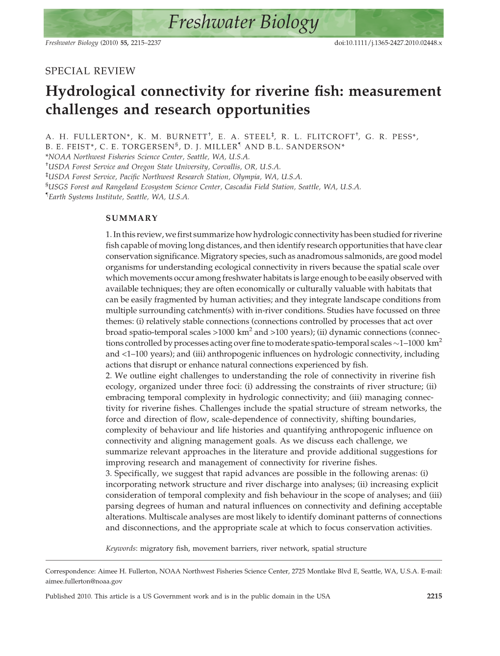 Hydrological Connectivity for Riverine Fish: Measurement Challenges and Research Opportunities