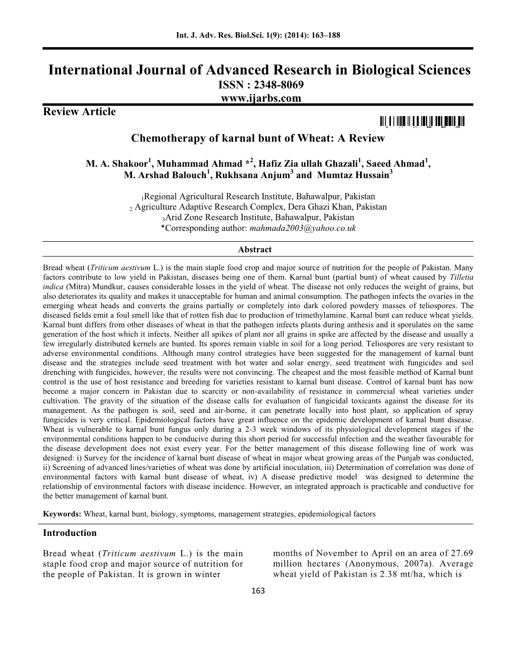 2348-8069 Review Article Chemotherapy of Karnal Bunt