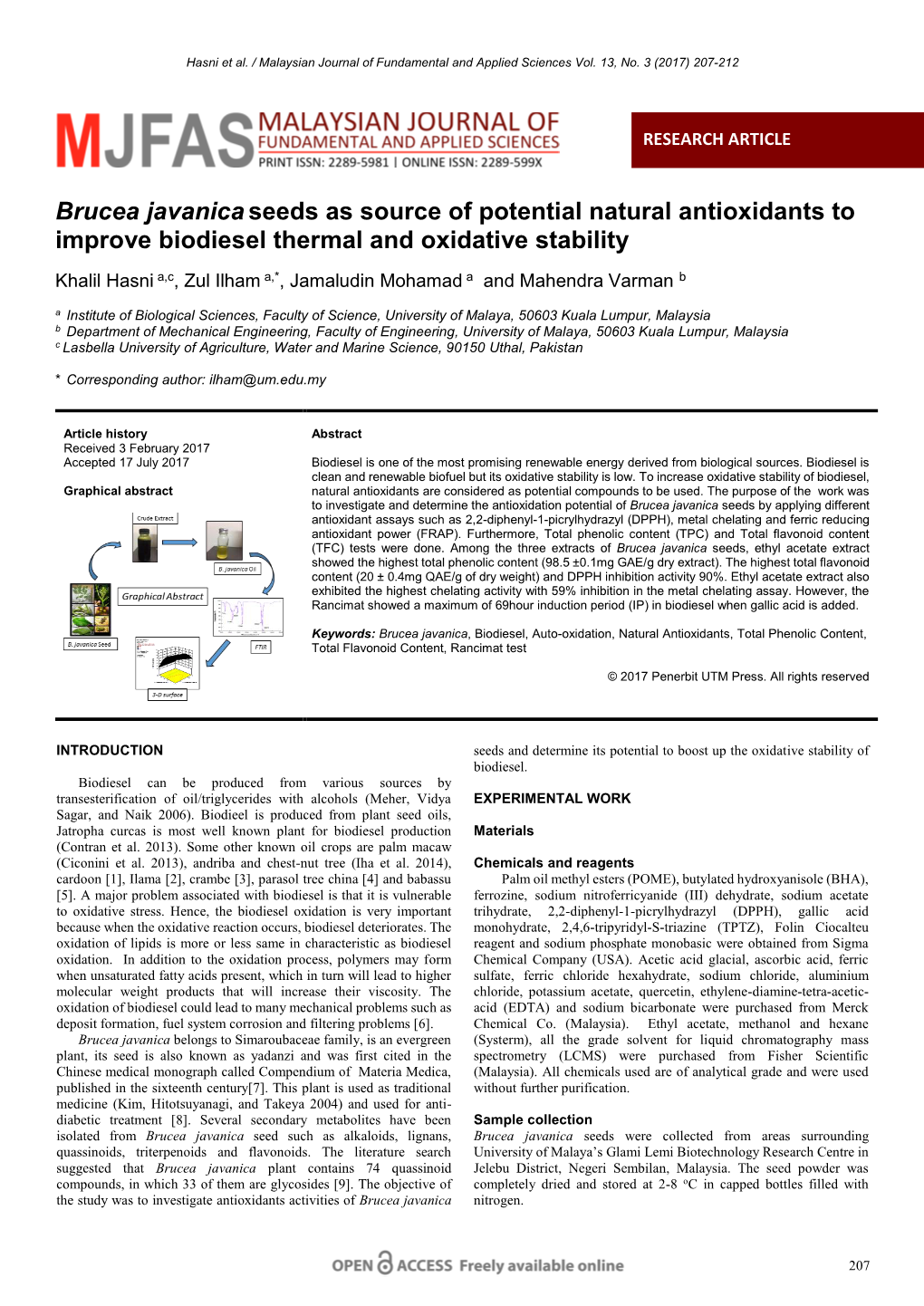 Brucea Javanicaseeds As Source of Potential Natural Antioxidants To