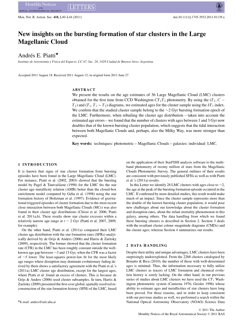 New Insights on the Bursting Formation of Star Clusters in the Large Magellanic Cloud � Andres´ E