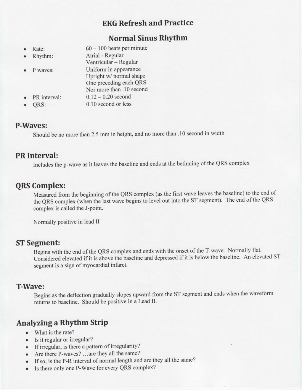 EKG Refresh and Practice Normal Sinus Rhythm P-Waves